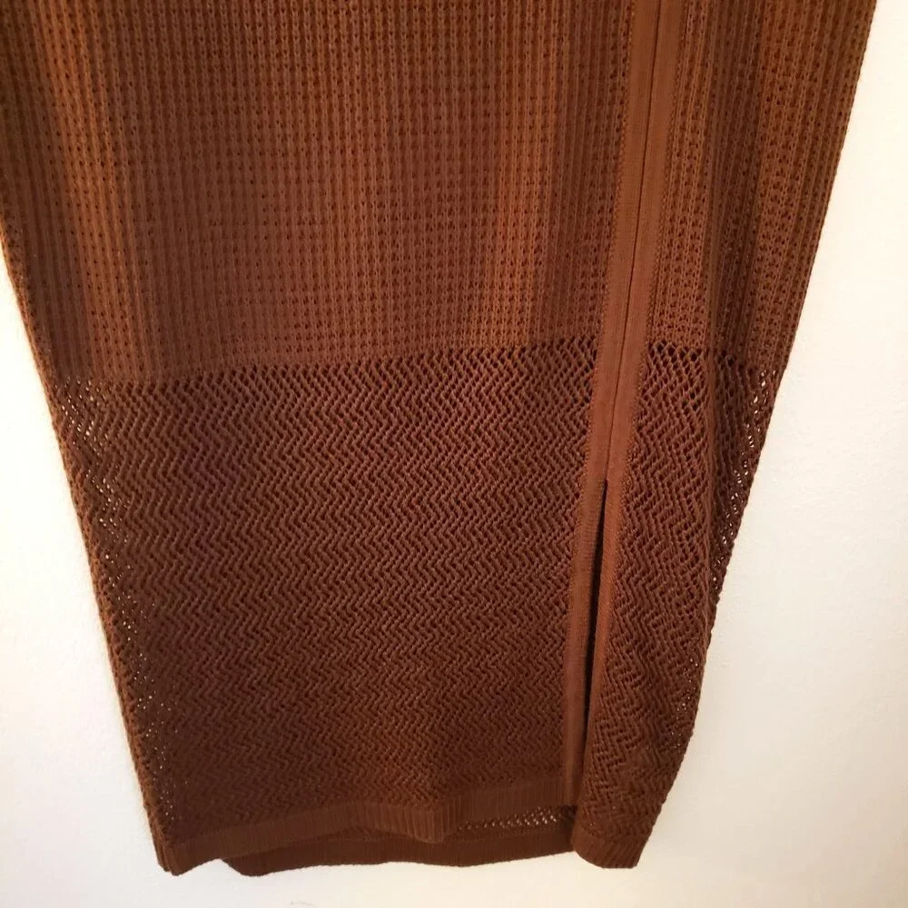 Nina Parker  Brown Knit Pencil Crochet Midi Skirt with Front Slit 3X NWOT